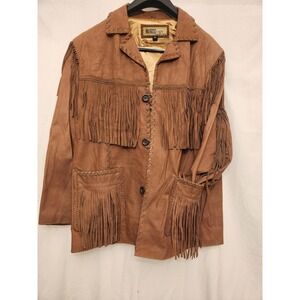Prestige Suede Coat Mens 2XL Brown Fringe Western Lined Button Jacket Pockets